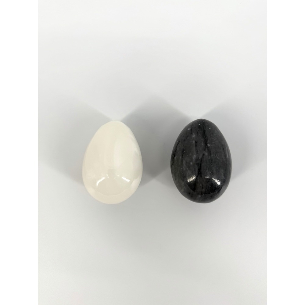Polished Natural Stone Egg Set Black White Marble Onyx Style 2" Decor